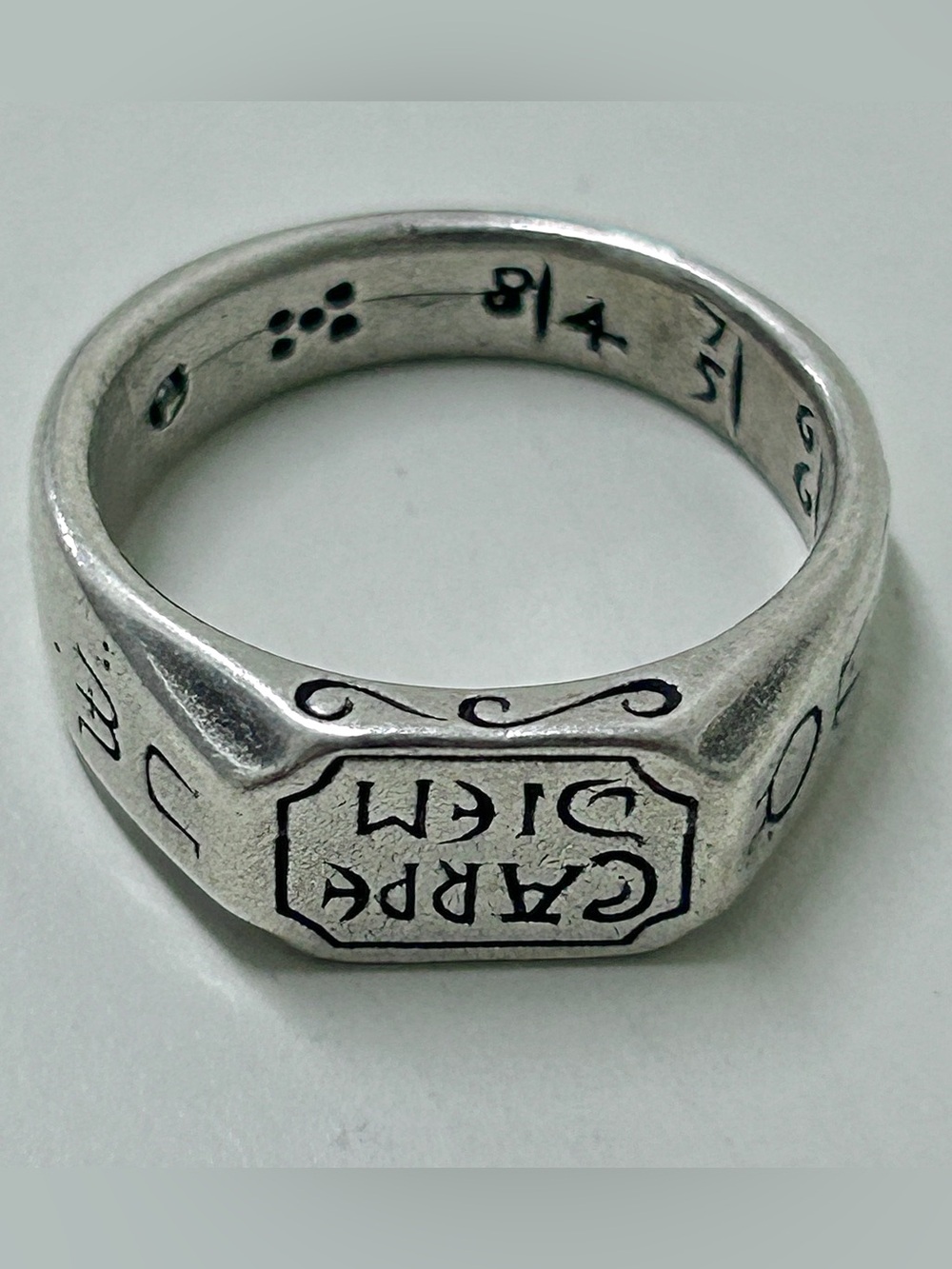 Vintage Sterling Silver Reproduction CARPE DIEM Astrological Sun Dial Ring